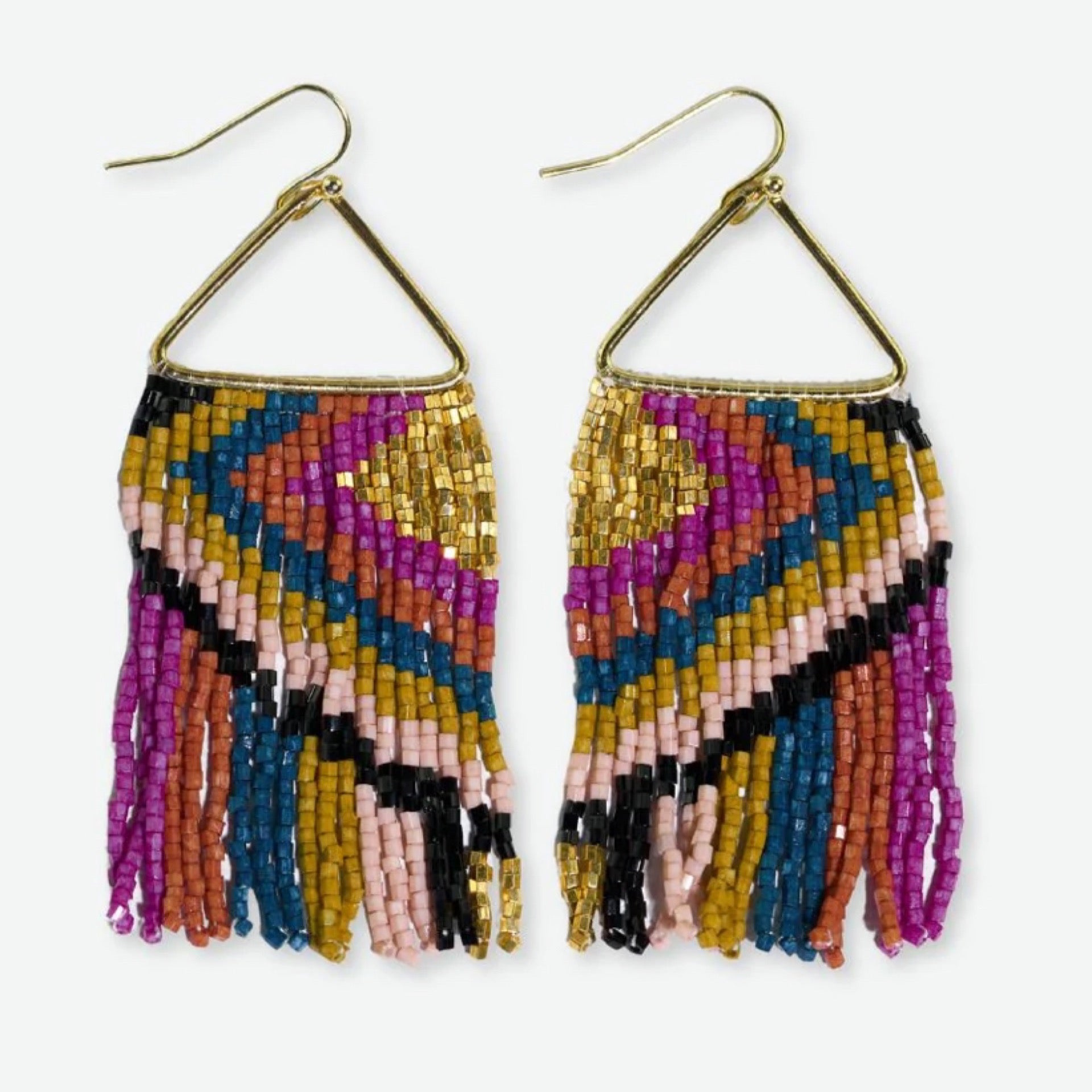 Paige Ascending Diamond Beaded Fringe earrings jewel tone